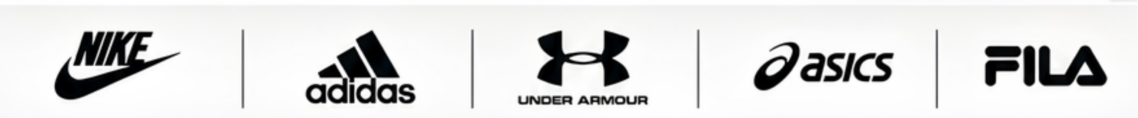 Marcas parceiras: Nike, Adidas, Under Armour, Asics, Fila